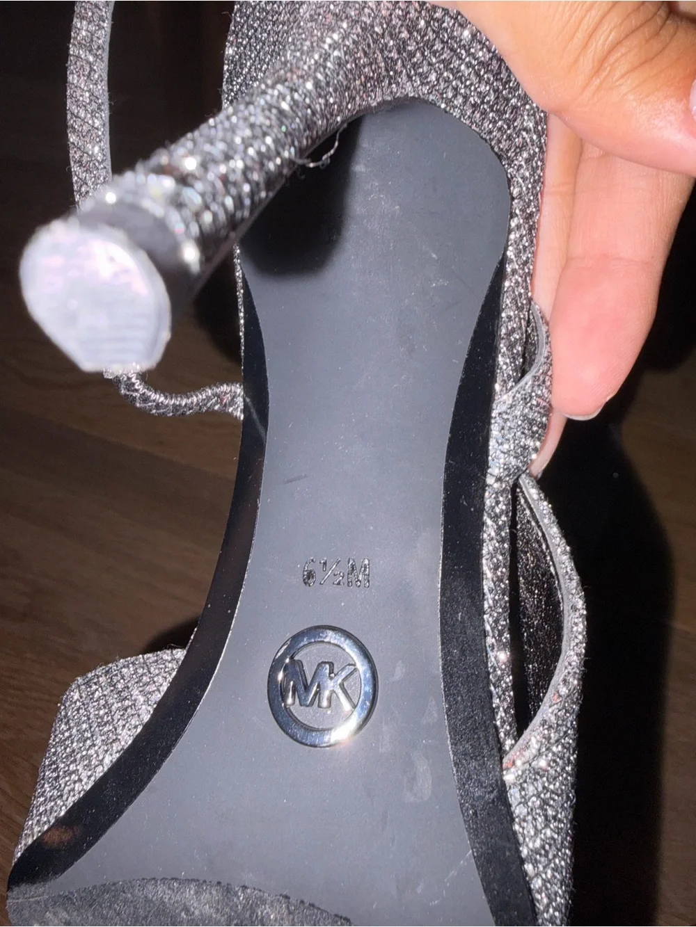 Michael Kors Silver Glitter Pointed Slingback Heels